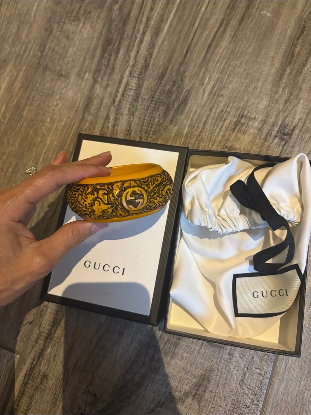 Gucci Yellow Carved Resin Bangle
